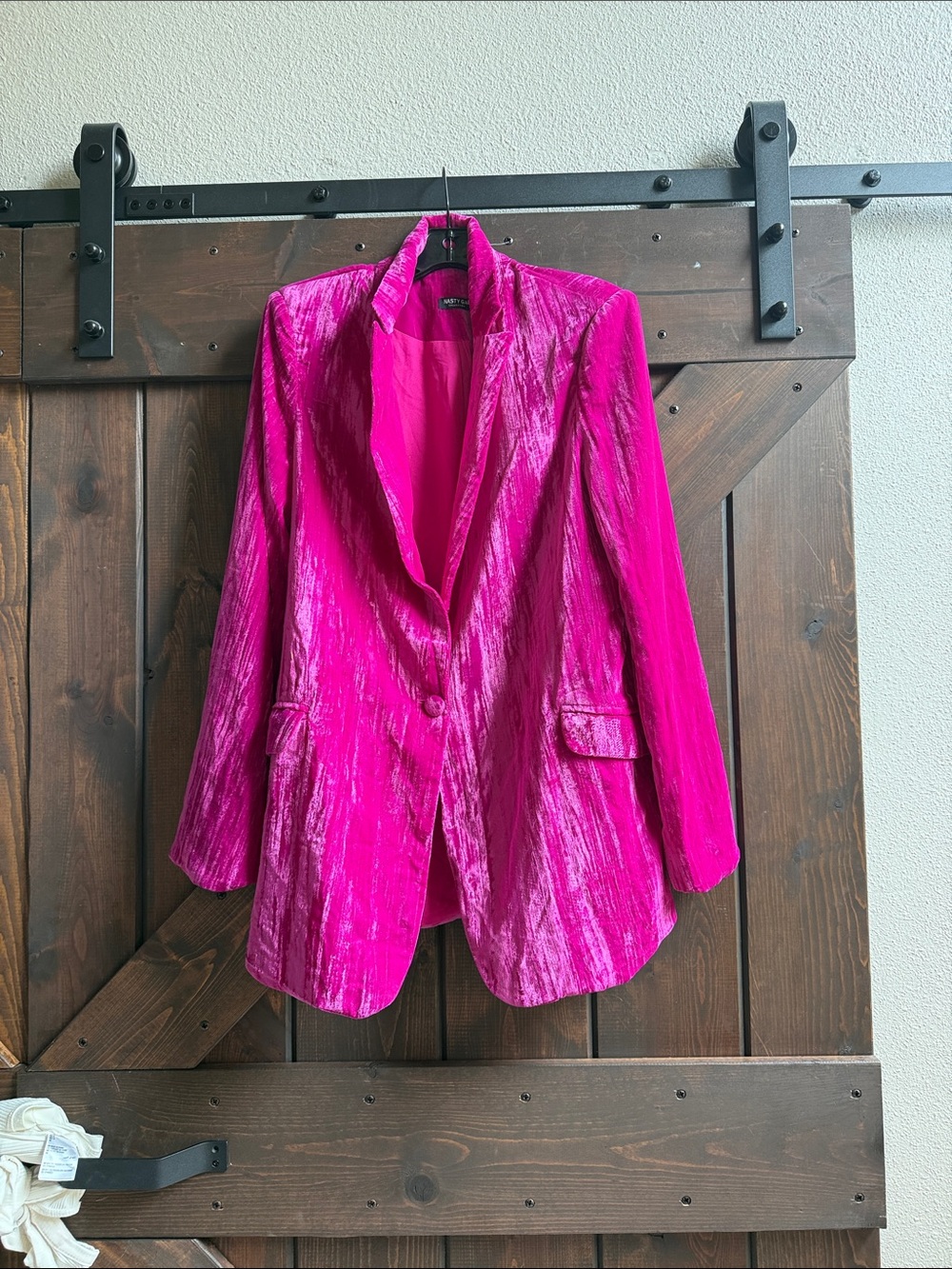 Nasty Gal Hot Pink Crushed Velvet Blazer